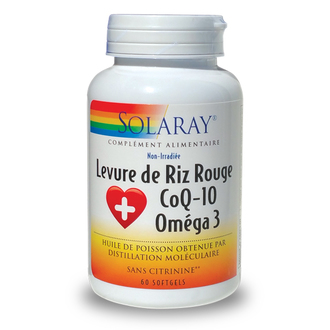 Levure de Riz Rouge + Co Q10 + Oméga 3 - 600/30/500 mg -SOLARAY